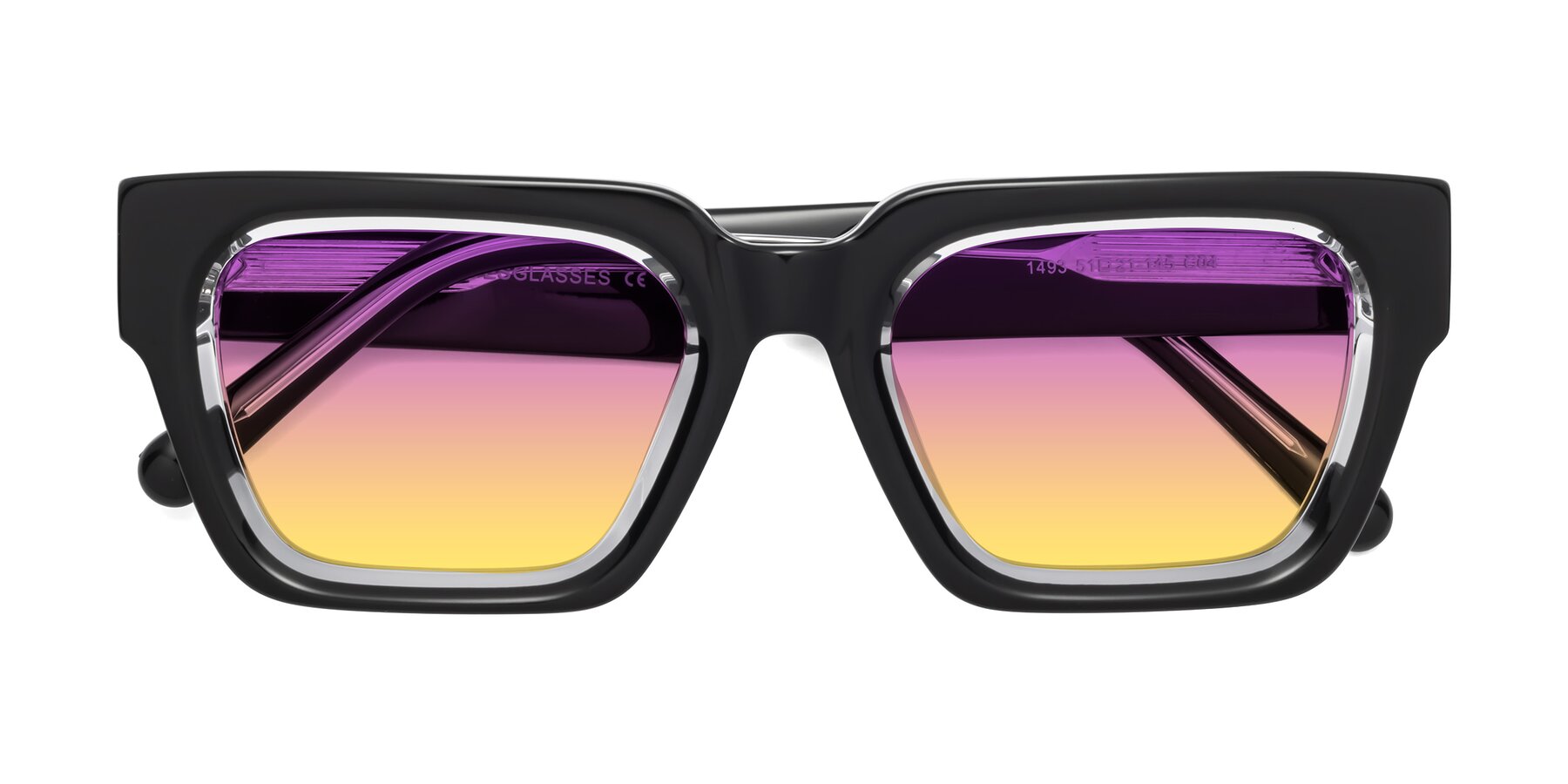 Folded Front of Hardy in Black-Clear with Purple / Yellow Gradient Lenses