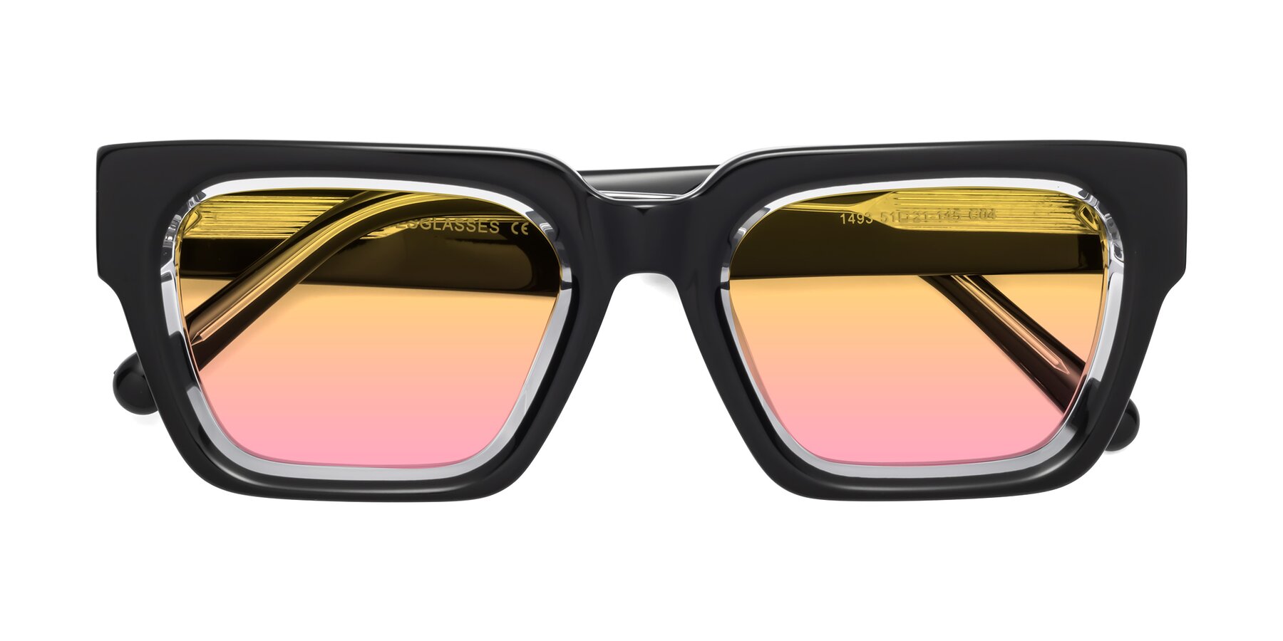 Folded Front of Hardy in Black-Clear with Yellow / Pink Gradient Lenses