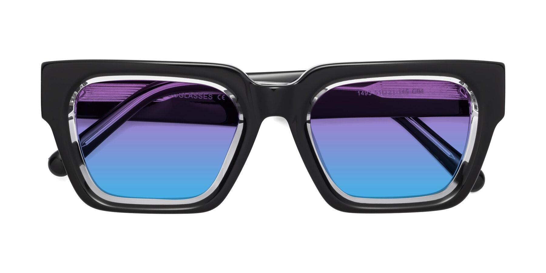 Folded Front of Hardy in Black-Clear with Purple / Blue Gradient Lenses