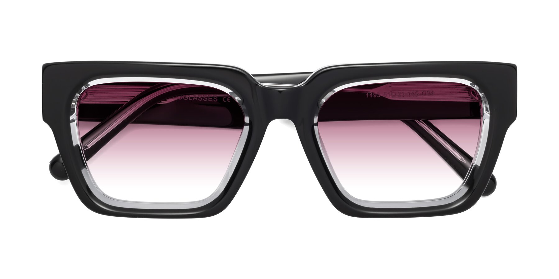 Folded Front of Hardy in Black-Clear with Wine Gradient Lenses