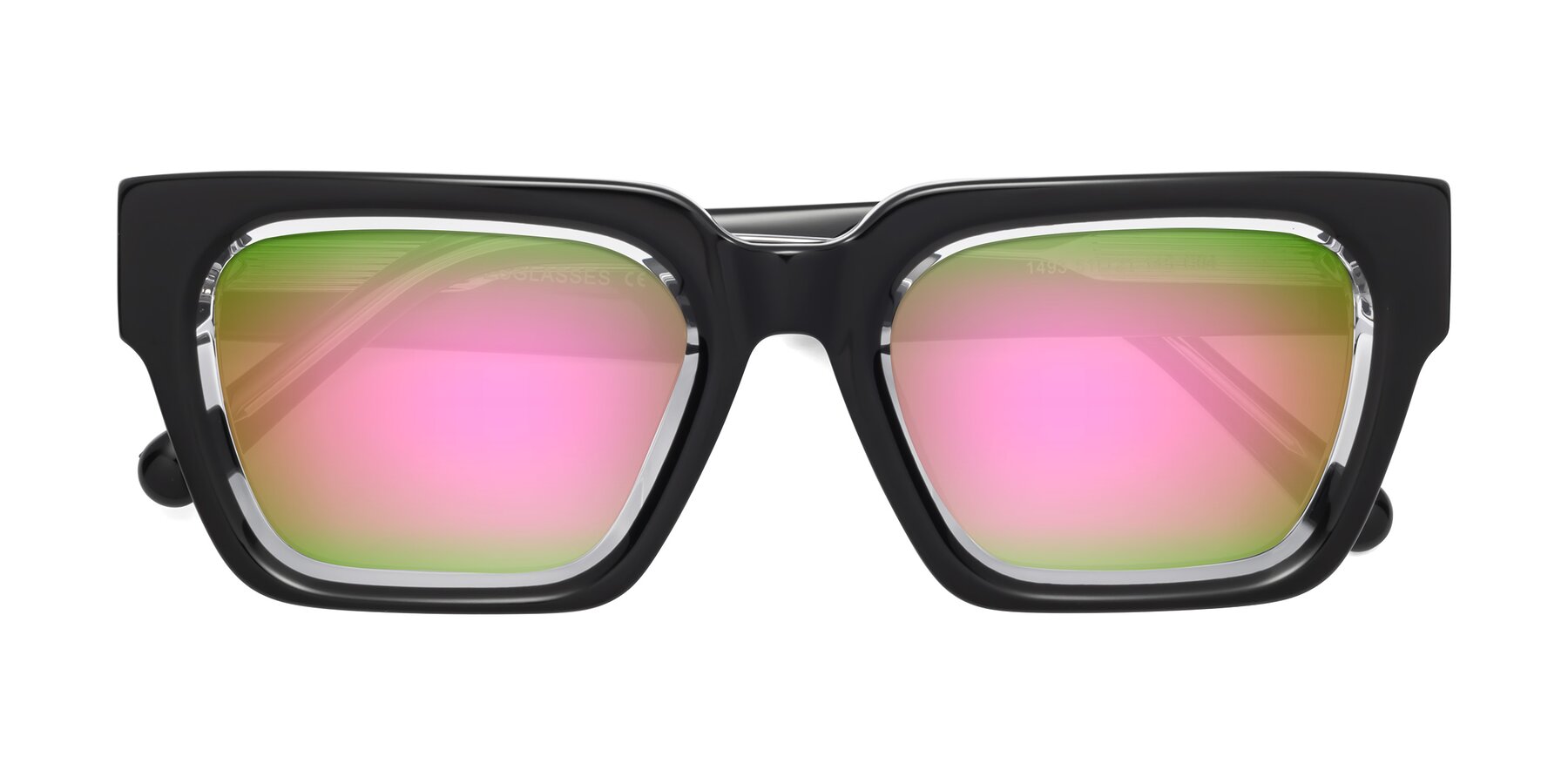 Folded Front of Hardy in Black-Clear with Pink Mirrored Lenses