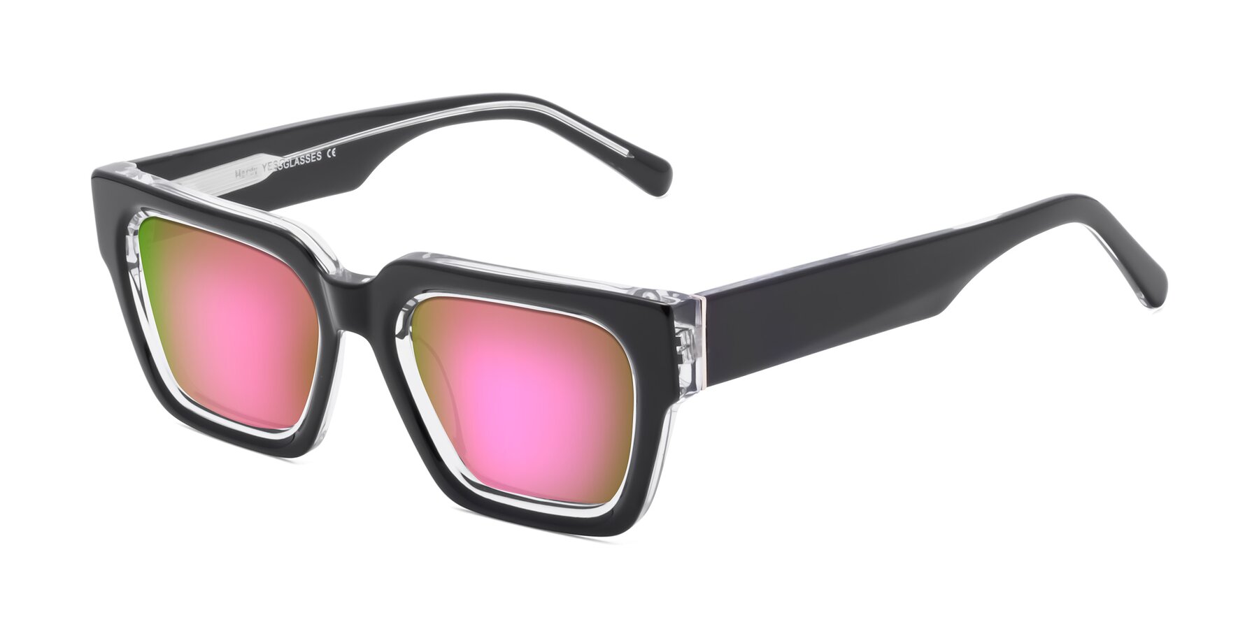Angle of Hardy in Black-Clear with Pink Mirrored Lenses
