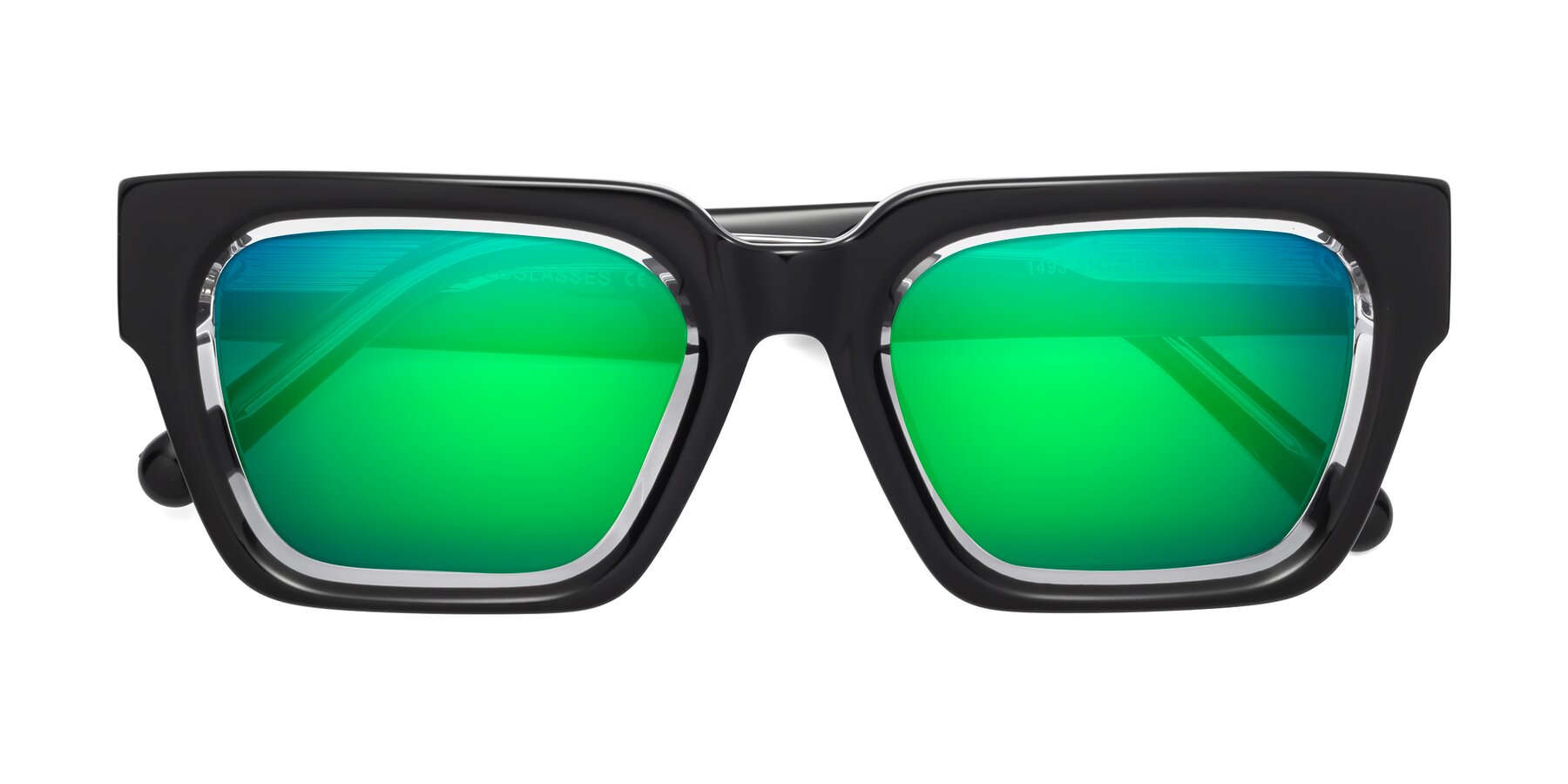 Folded Front of Hardy in Black-Clear with Green Mirrored Lenses