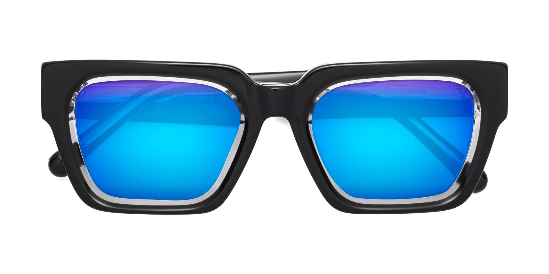 Folded Front of Hardy in Black-Clear with Blue Mirrored Lenses