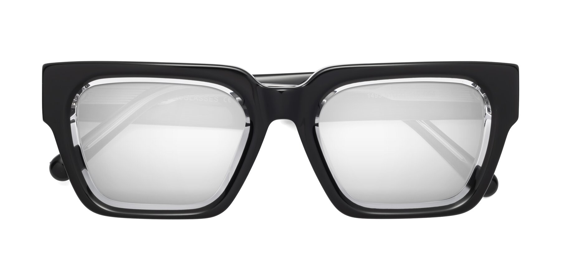 Folded Front of Hardy in Black-Clear with Silver Mirrored Lenses