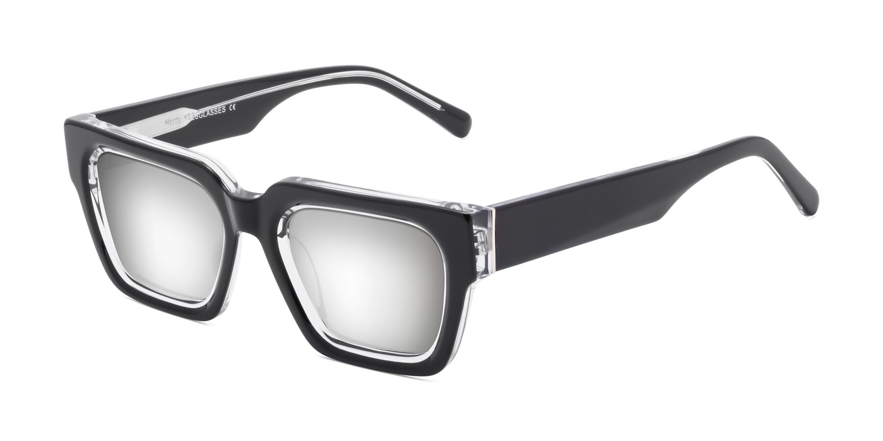 Angle of Hardy in Black-Clear with Silver Mirrored Lenses