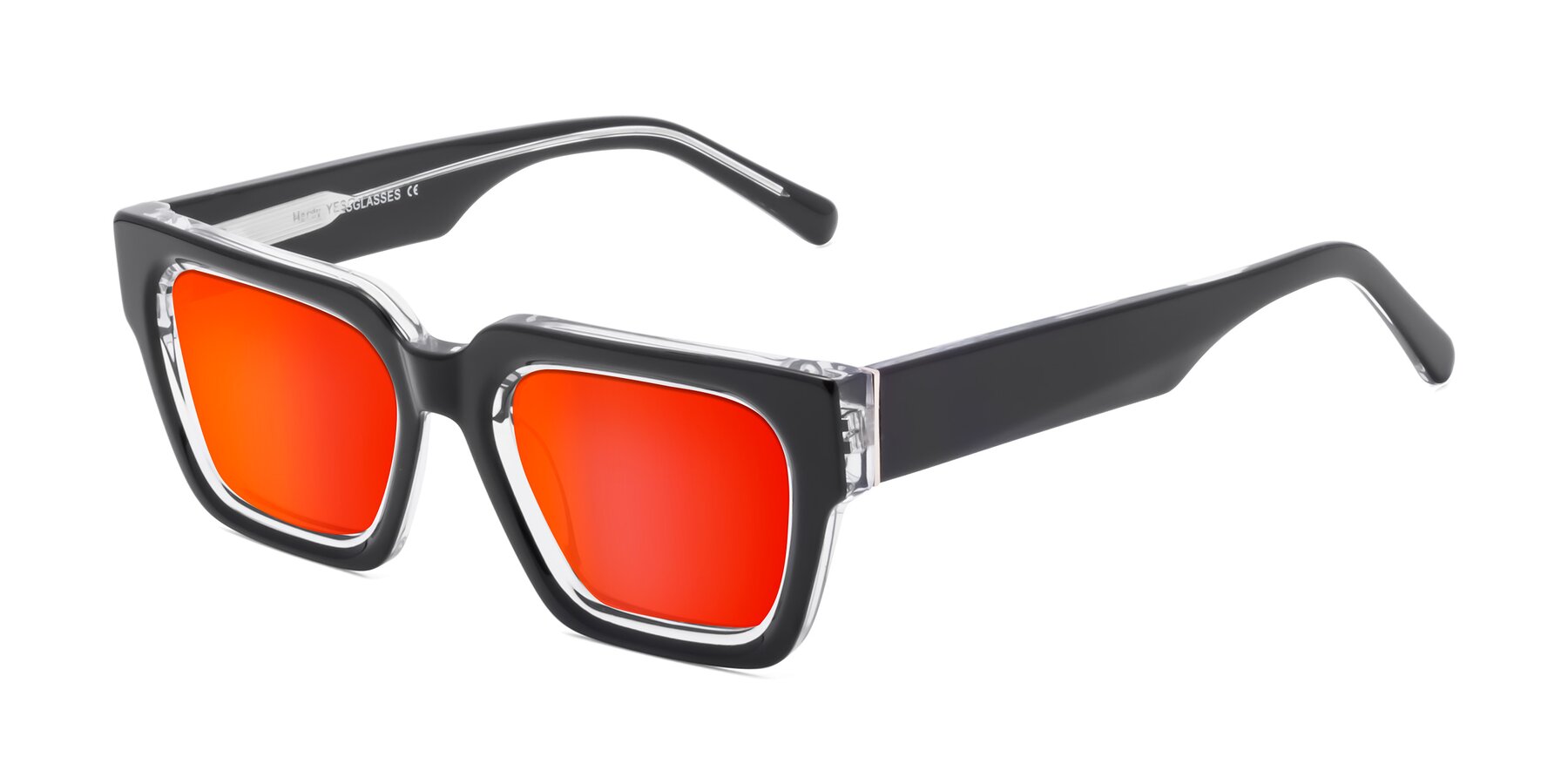 Angle of Hardy in Black-Clear with Red Gold Mirrored Lenses