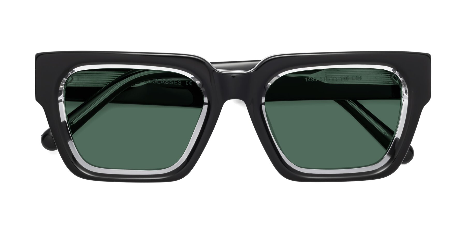 Folded Front of Hardy in Black-Clear with Green Polarized Lenses