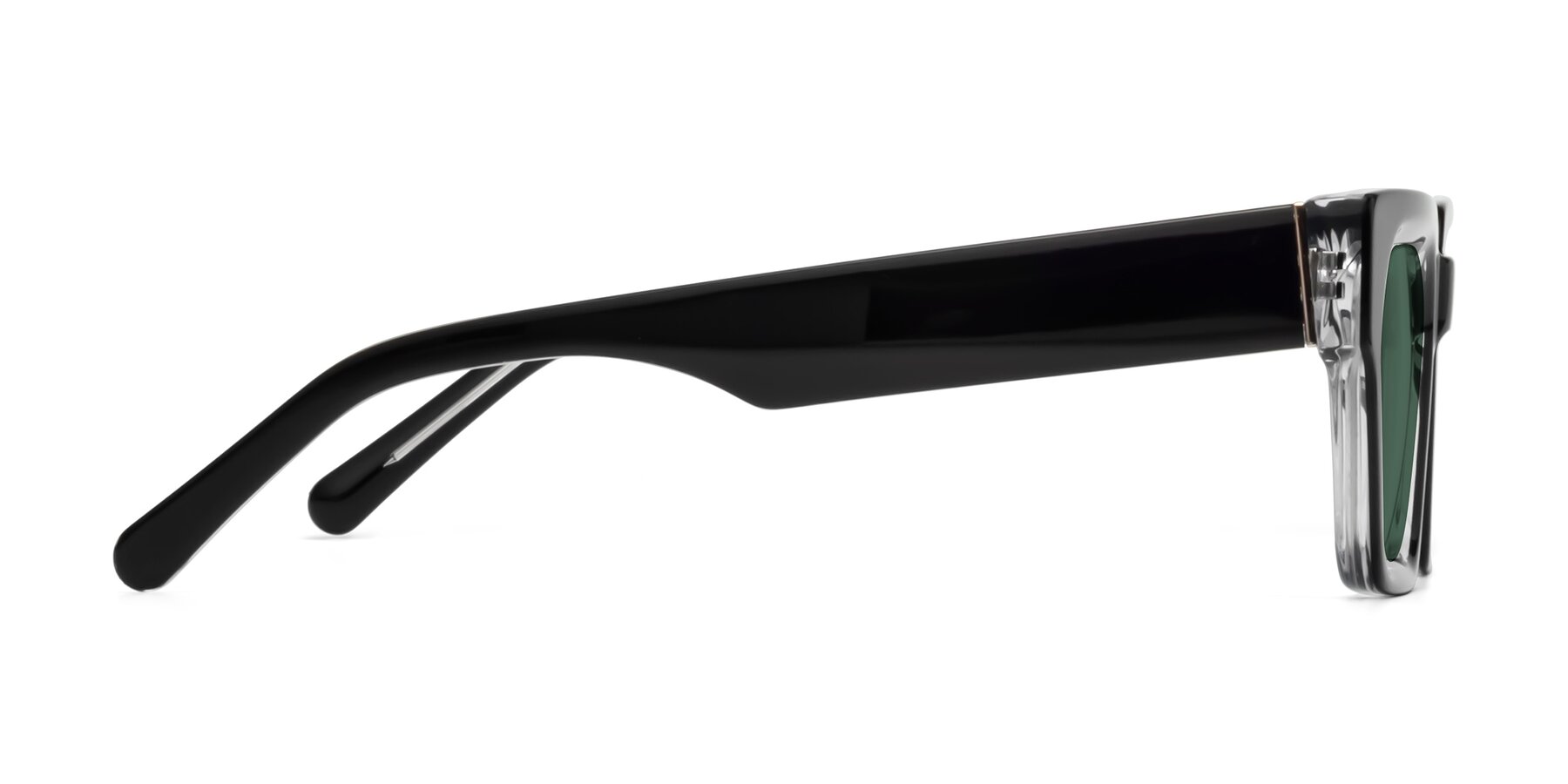 Side of Hardy in Black-Clear with Green Polarized Lenses