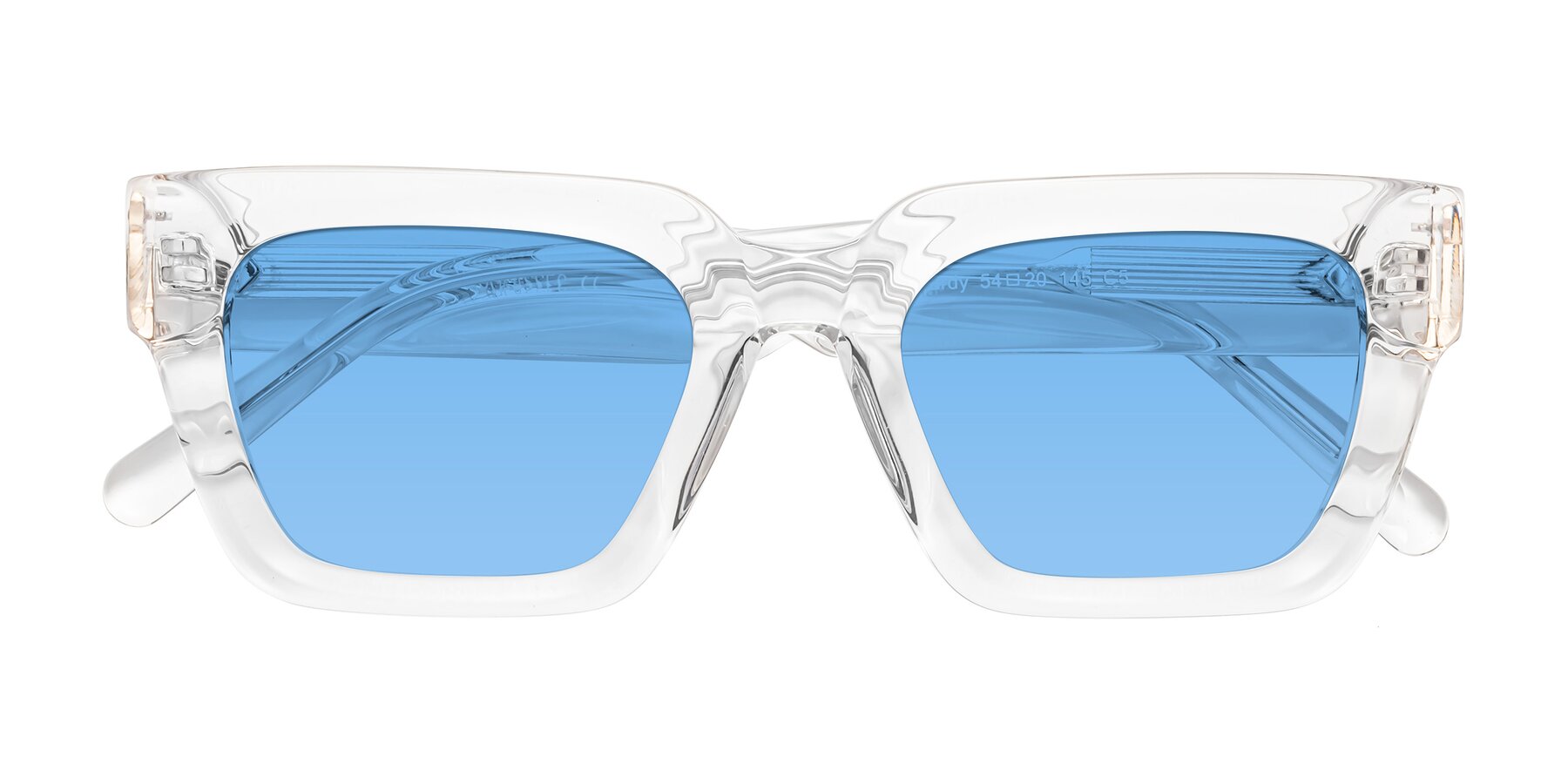 Folded Front of Hardy in Clear with Medium Blue Tinted Lenses