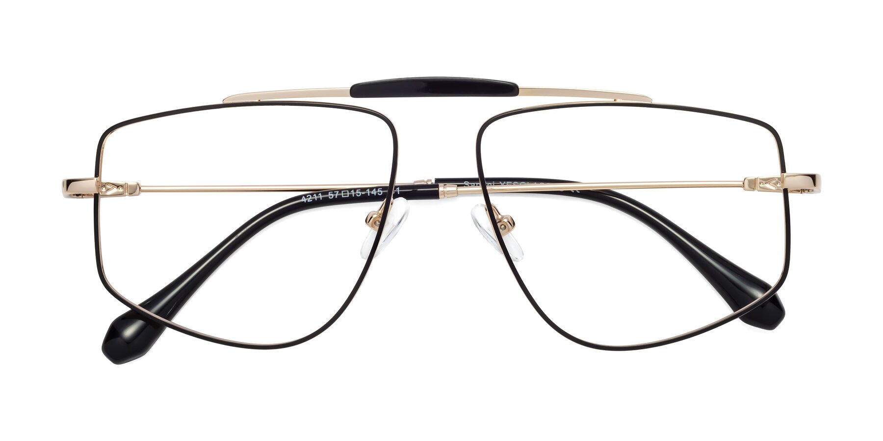 Folded Front of Santini in Black-Gold with Clear Eyeglass Lenses