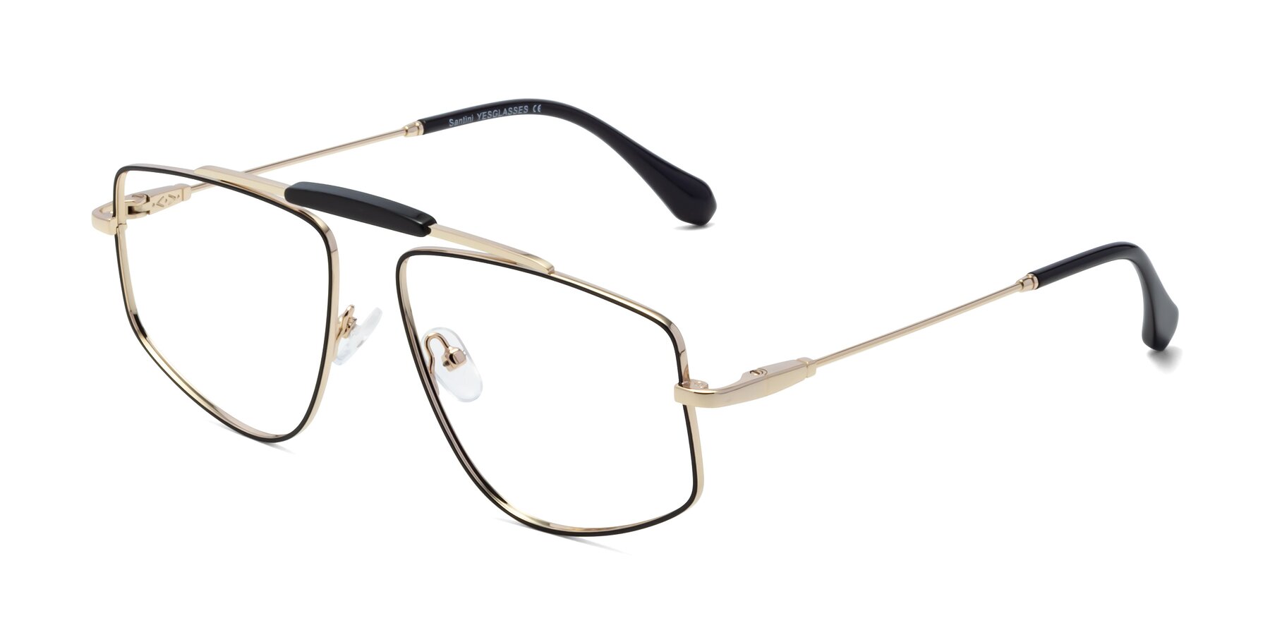 Angle of Santini in Black-Gold with Clear Eyeglass Lenses
