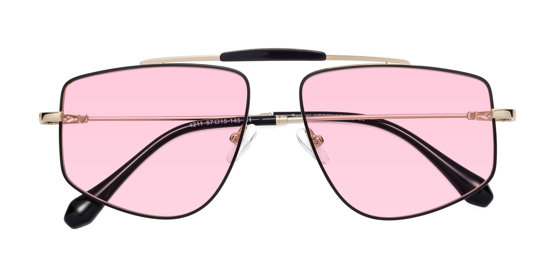 Folded Front of Santini in Black-Gold with Light Pink Tinted Lenses