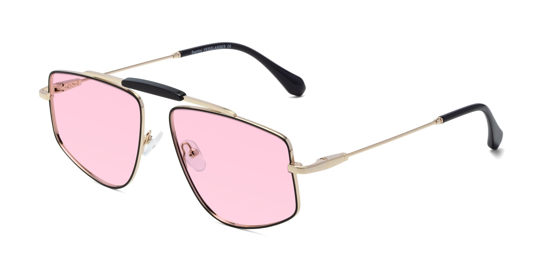 Angle of Santini in Black-Gold with Light Pink Tinted Lenses