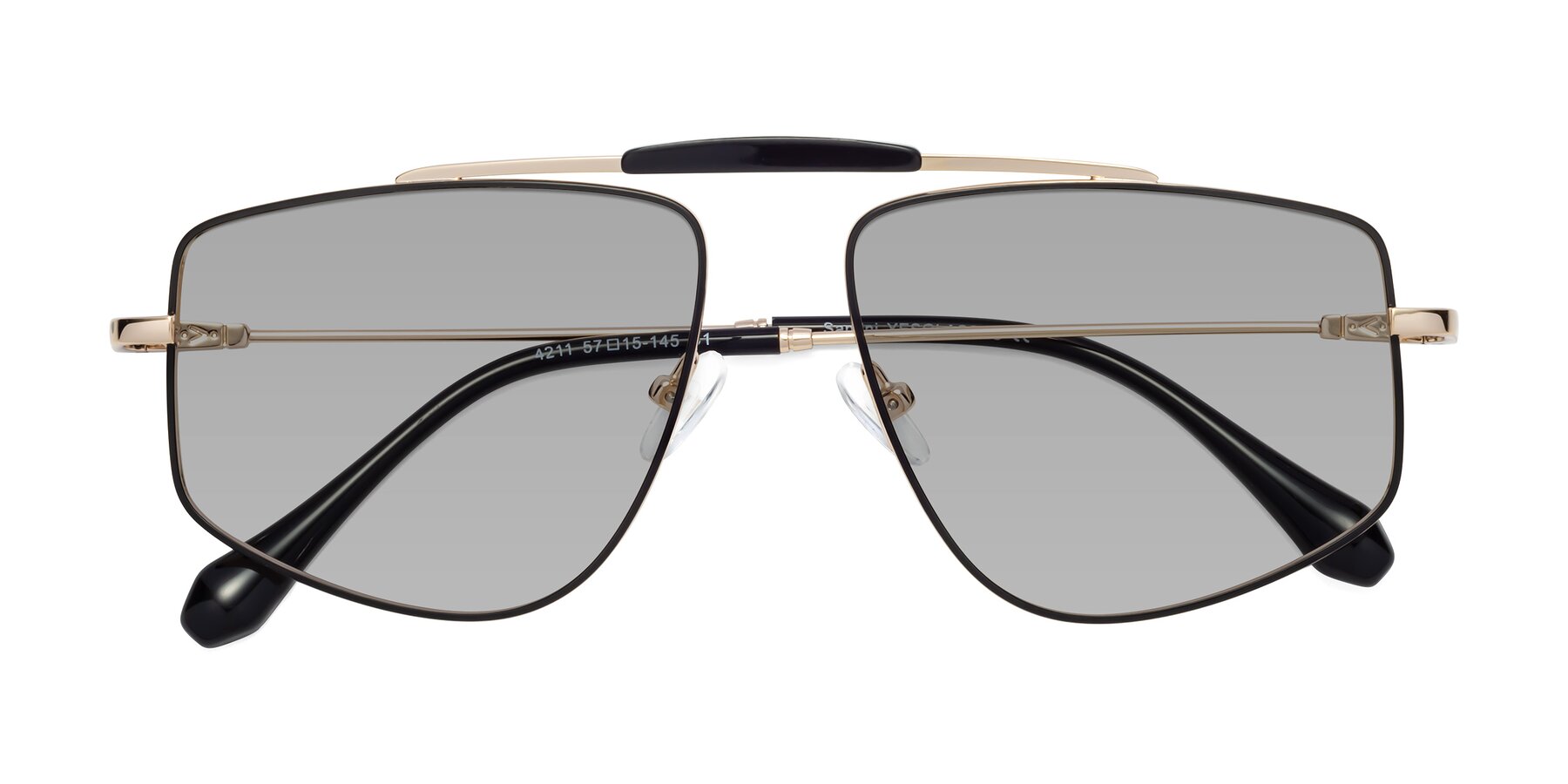 Folded Front of Santini in Black-Gold with Light Gray Tinted Lenses