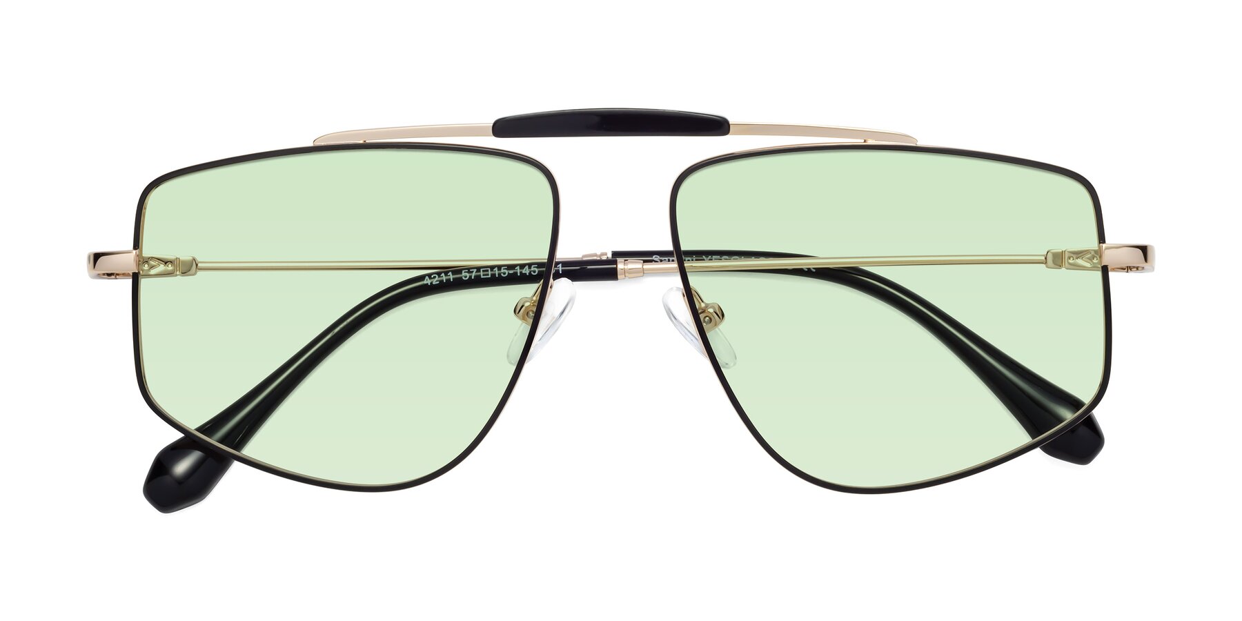 Folded Front of Santini in Black-Gold with Light Green Tinted Lenses