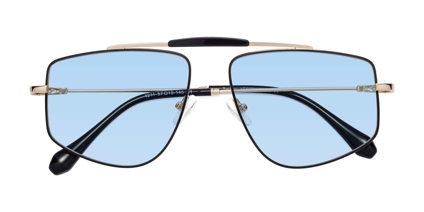 Folded Front of Santini in Black-Gold with Light Blue Tinted Lenses