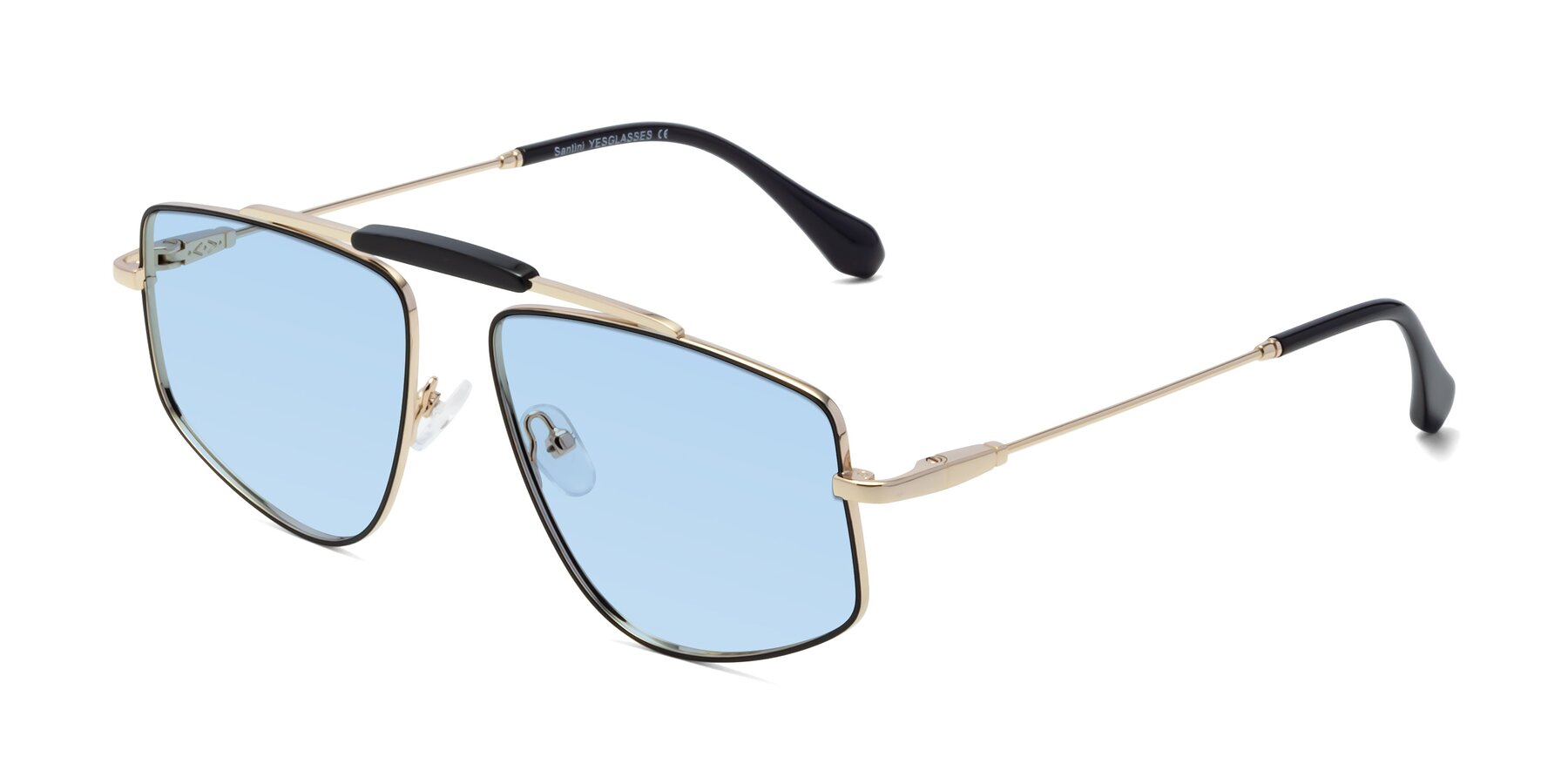 Angle of Santini in Black-Gold with Light Blue Tinted Lenses