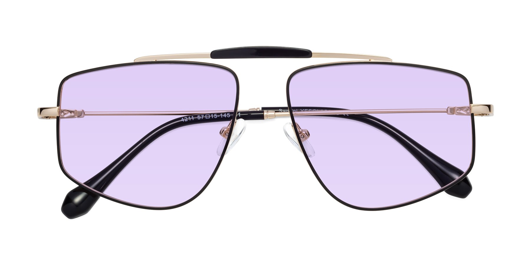 Folded Front of Santini in Black-Gold with Light Purple Tinted Lenses