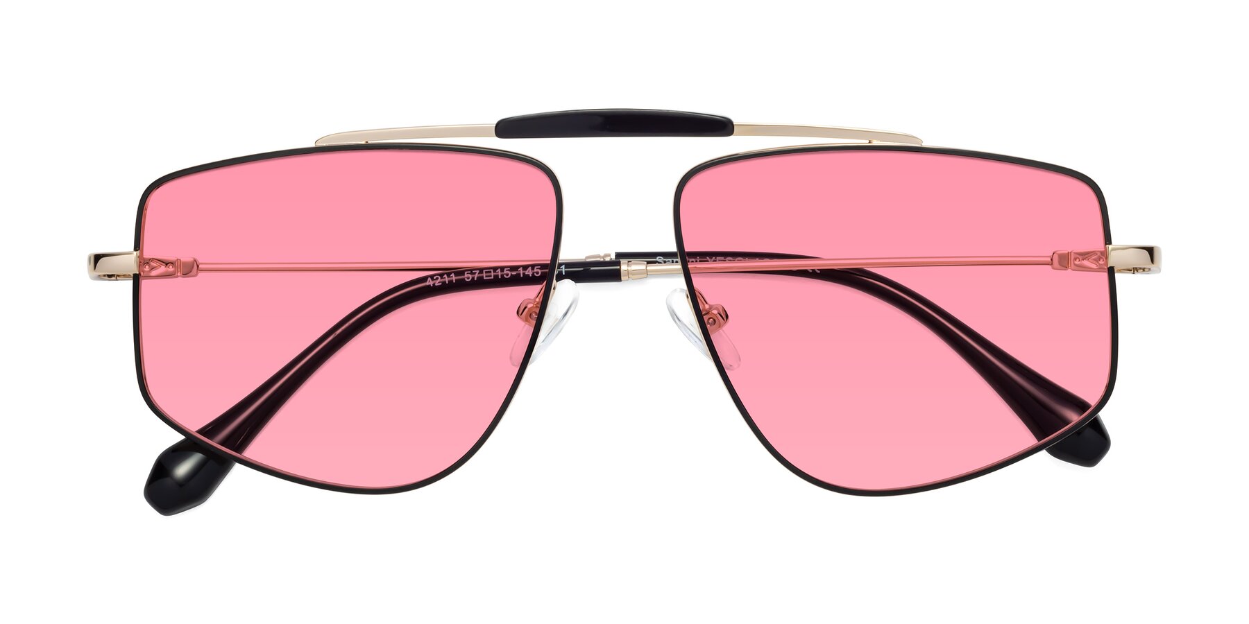 Folded Front of Santini in Black-Gold with Pink Tinted Lenses