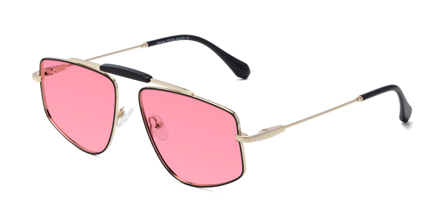 Angle of Santini in Black-Gold with Pink Tinted Lenses
