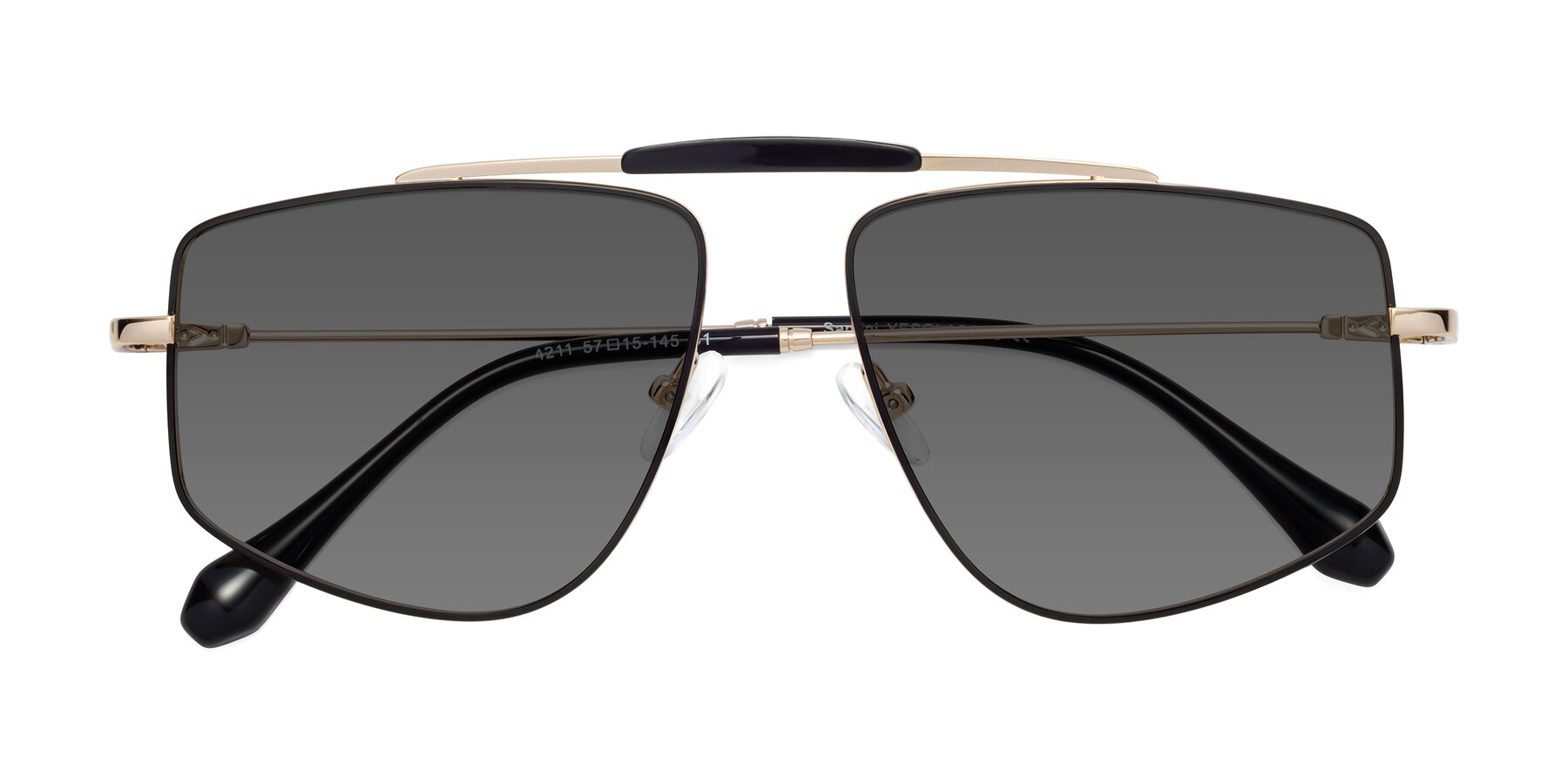 Folded Front of Santini in Black-Gold with Medium Gray Tinted Lenses