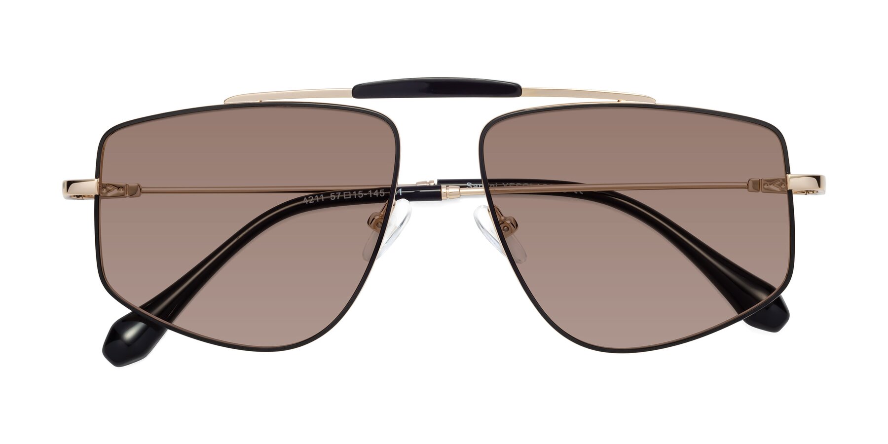 Folded Front of Santini in Black-Gold with Medium Brown Tinted Lenses