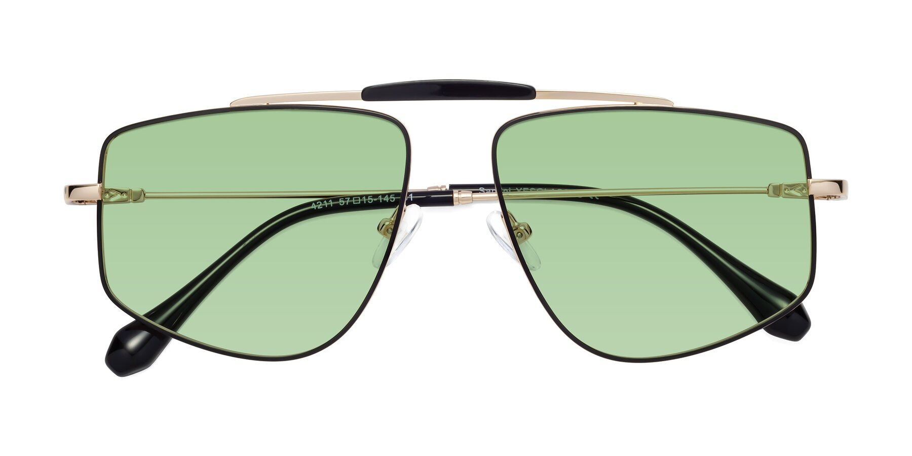 Folded Front of Santini in Black-Gold with Medium Green Tinted Lenses