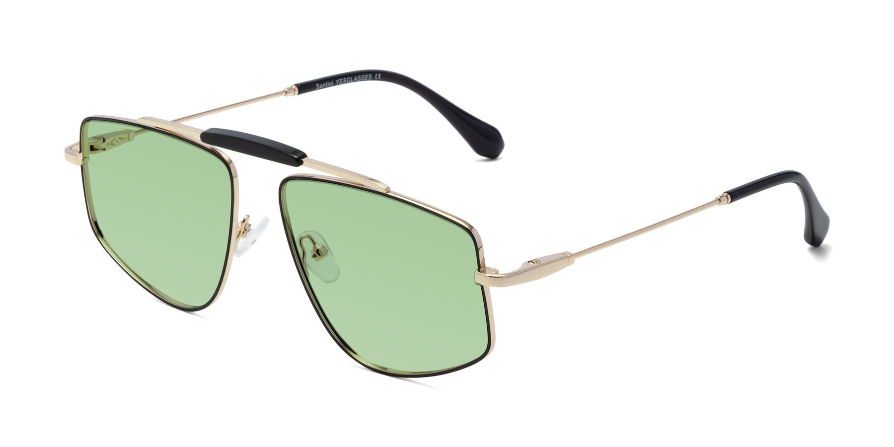 Angle of Santini in Black-Gold with Medium Green Tinted Lenses