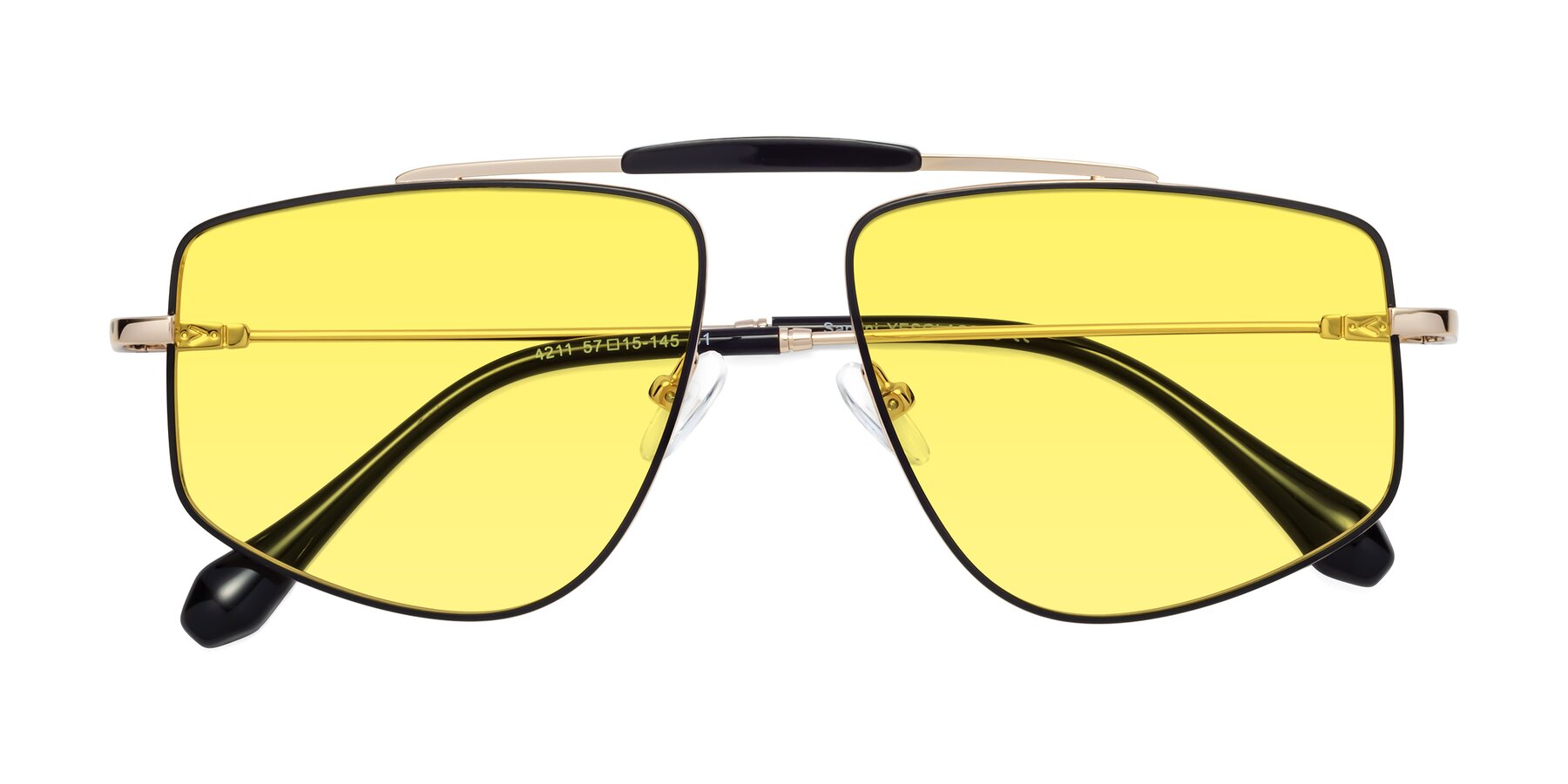 Folded Front of Santini in Black-Gold with Medium Yellow Tinted Lenses