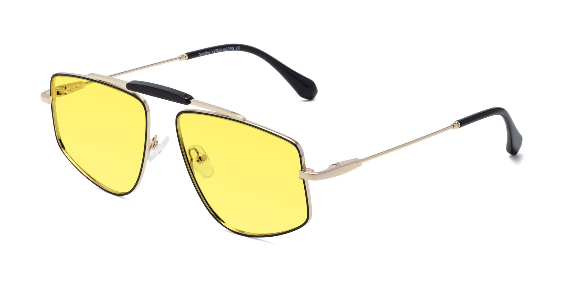 Angle of Santini in Black-Gold with Medium Yellow Tinted Lenses
