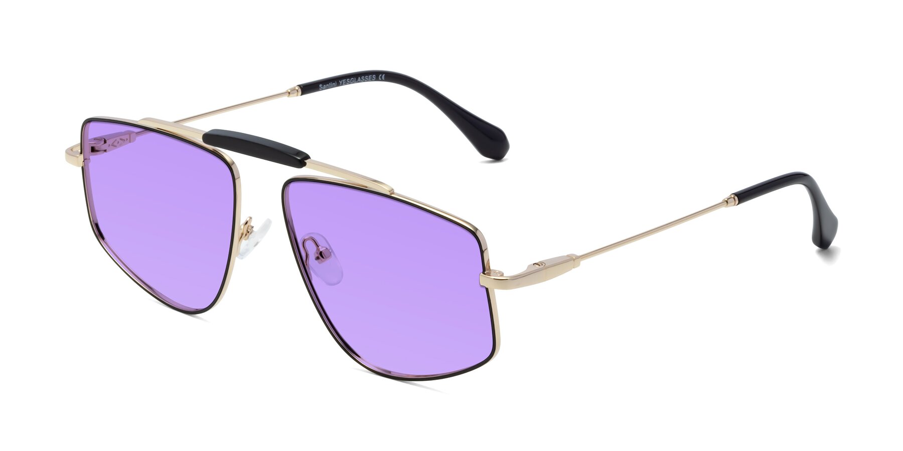 Angle of Santini in Black-Gold with Medium Purple Tinted Lenses