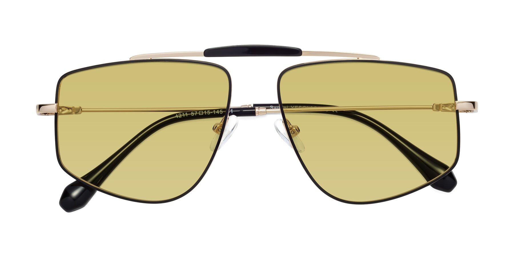 Folded Front of Santini in Black-Gold with Medium Champagne Tinted Lenses