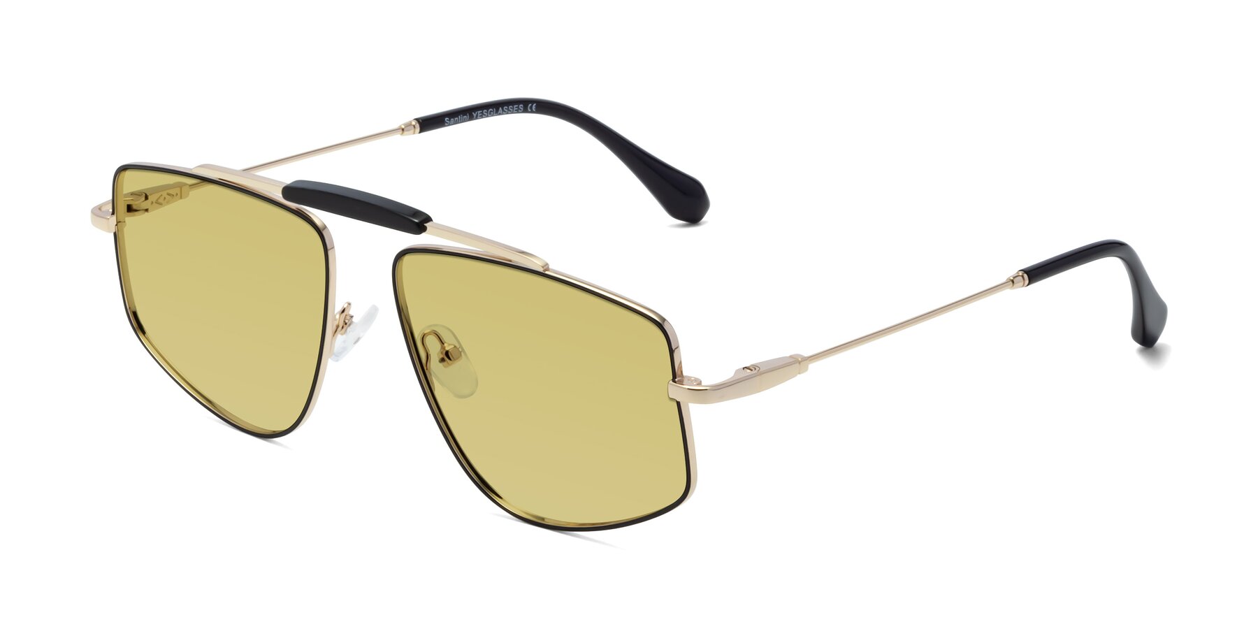 Angle of Santini in Black-Gold with Medium Champagne Tinted Lenses