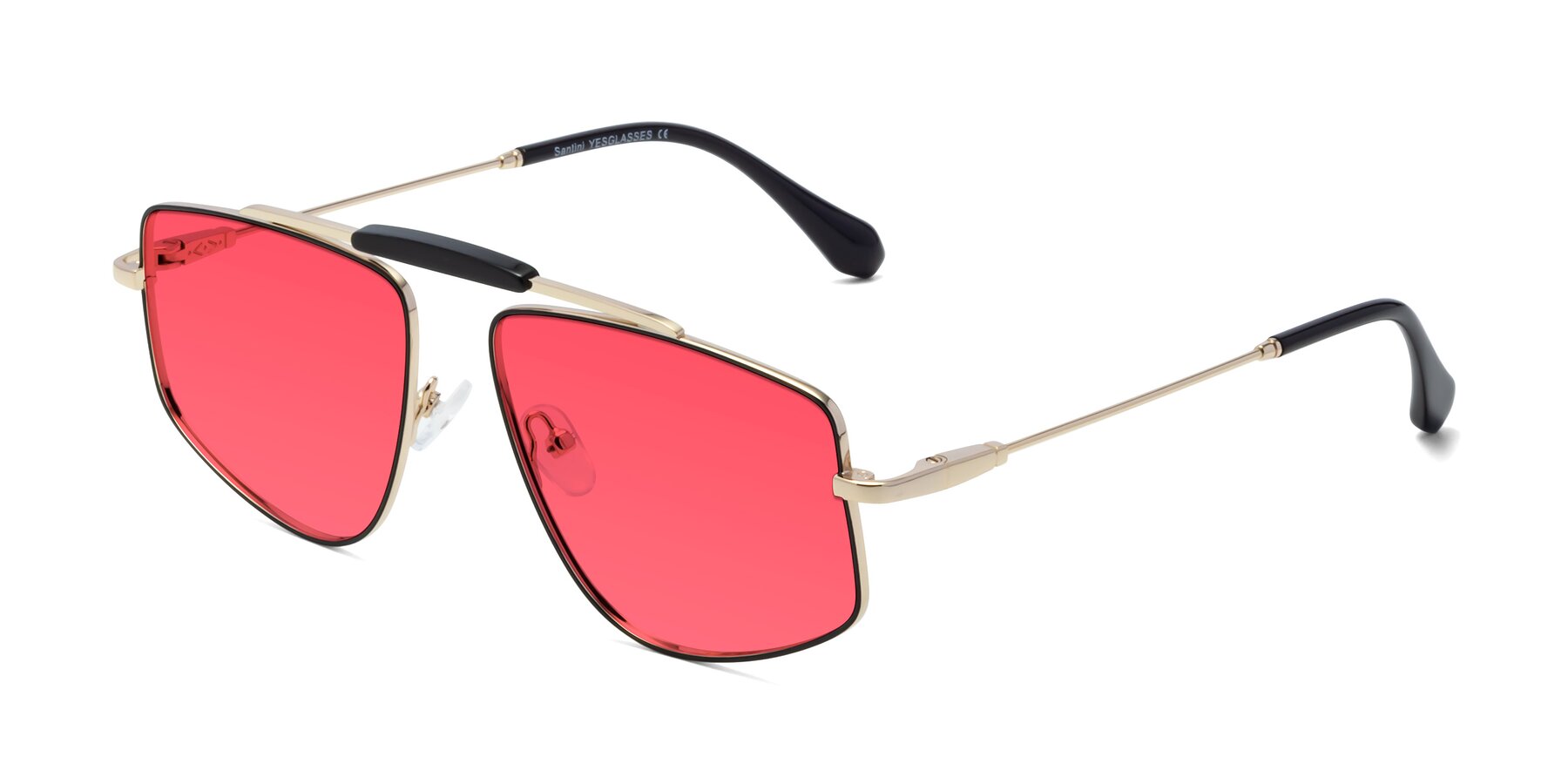 Angle of Santini in Black-Gold with Red Tinted Lenses