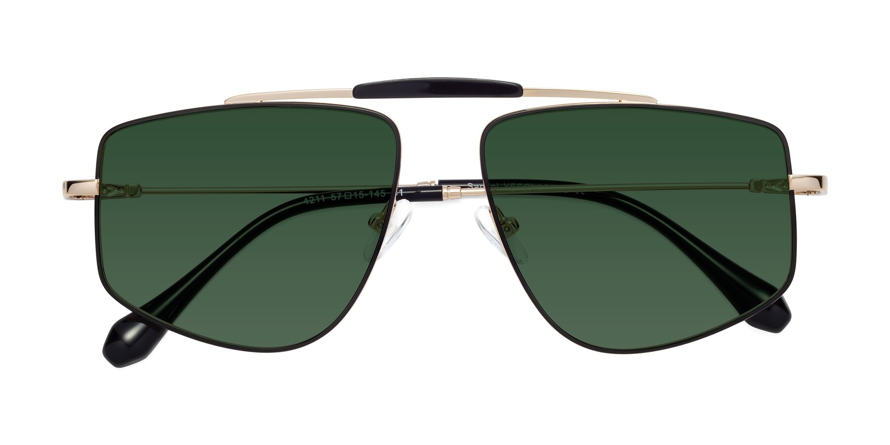 Folded Front of Santini in Black-Gold with Green Tinted Lenses