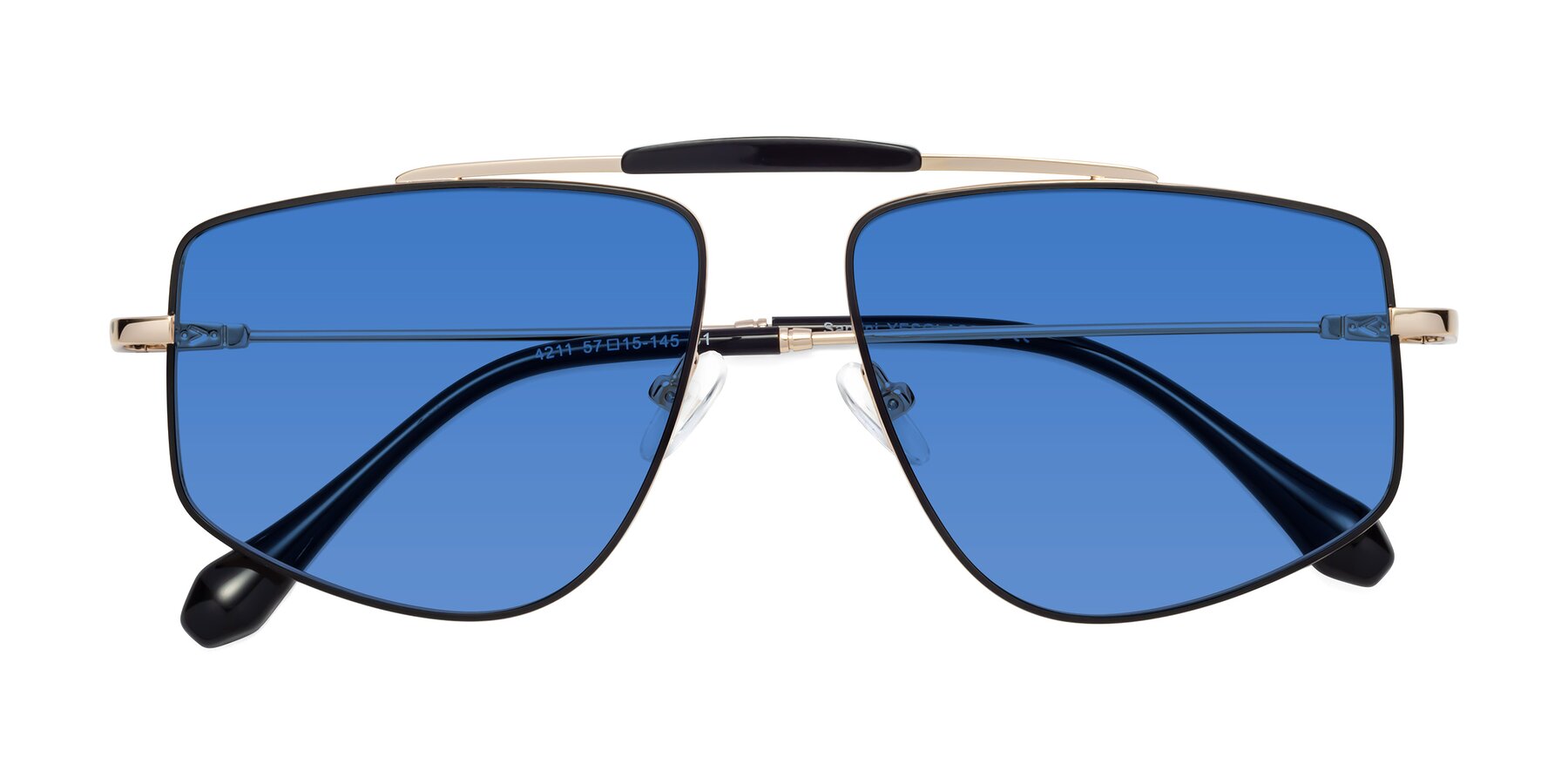Folded Front of Santini in Black-Gold with Blue Tinted Lenses