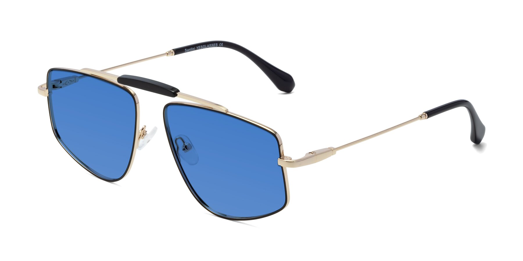 Angle of Santini in Black-Gold with Blue Tinted Lenses