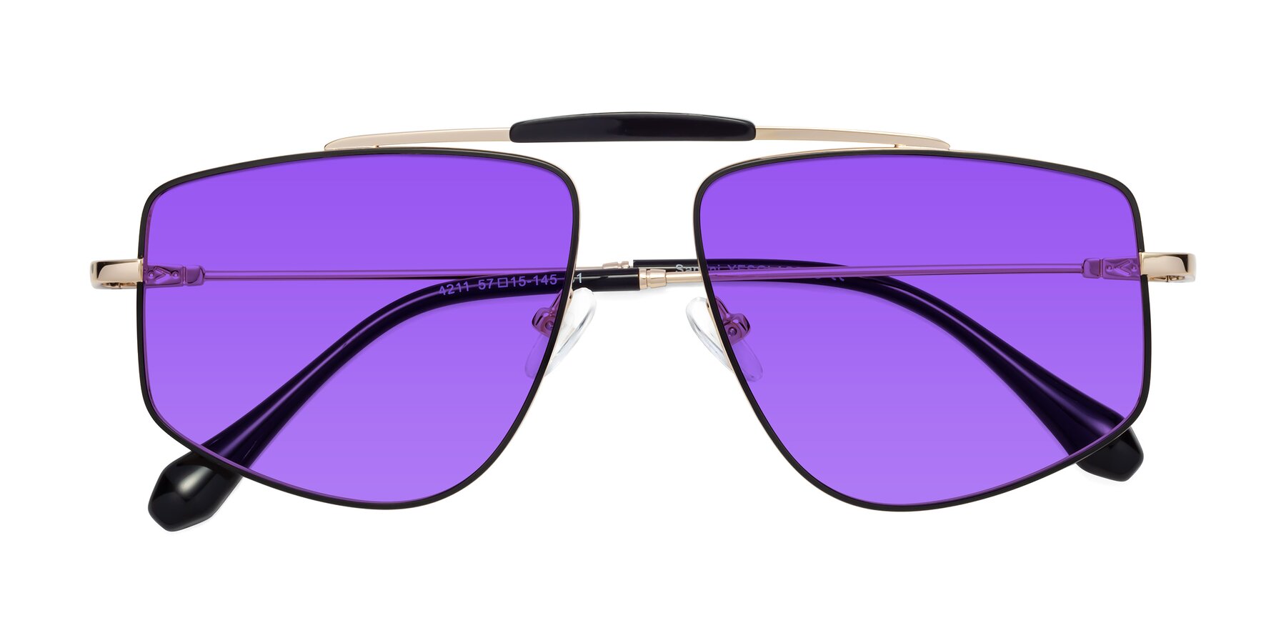 Folded Front of Santini in Black-Gold with Purple Tinted Lenses