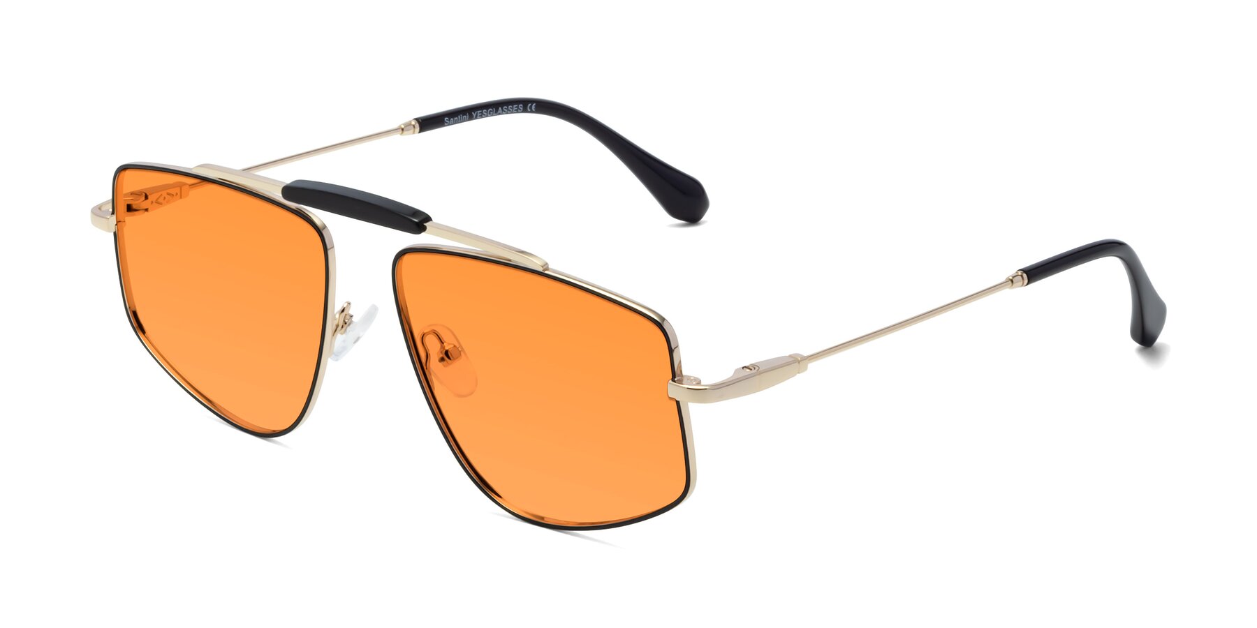Angle of Santini in Black-Gold with Orange Tinted Lenses