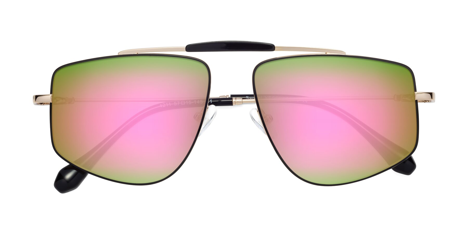 Folded Front of Santini in Black-Gold with Pink Mirrored Lenses