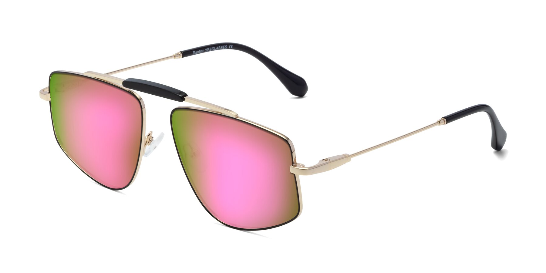 Angle of Santini in Black-Gold with Pink Mirrored Lenses
