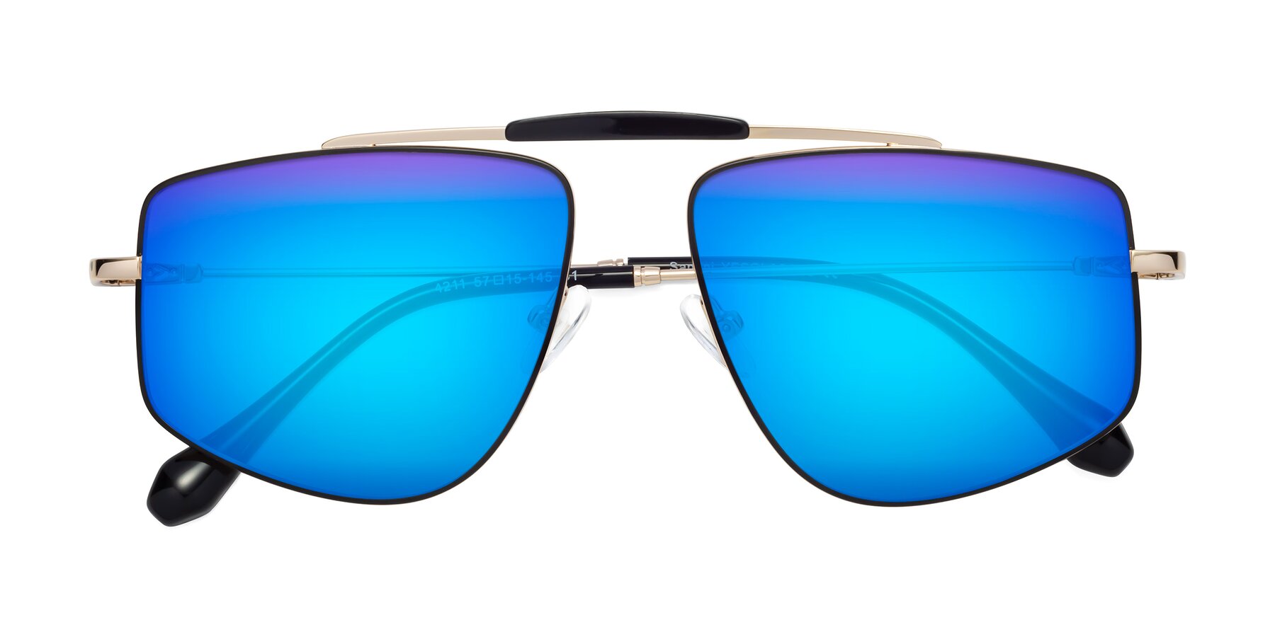 Folded Front of Santini in Black-Gold with Blue Mirrored Lenses