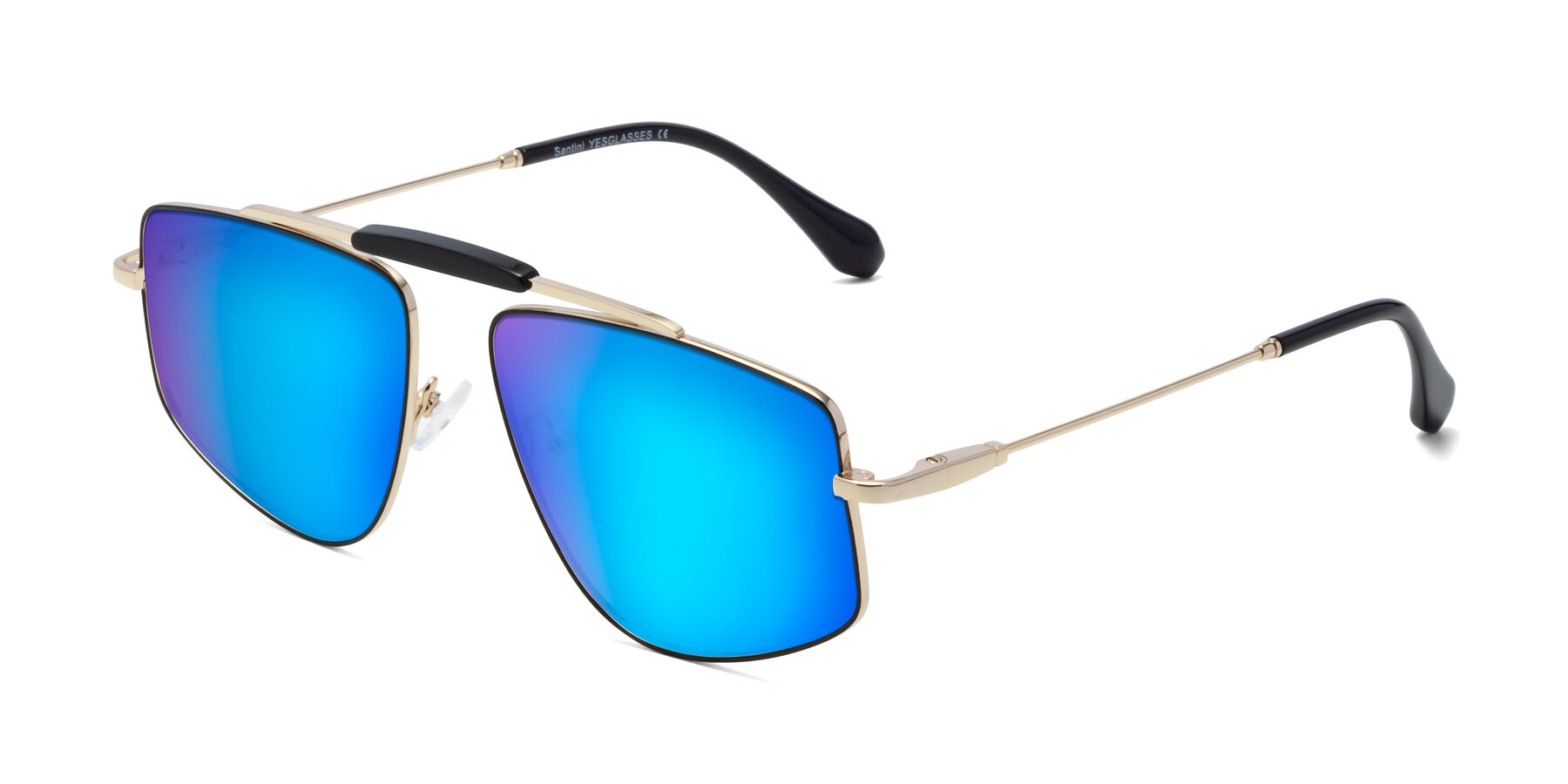 Angle of Santini in Black-Gold with Blue Mirrored Lenses