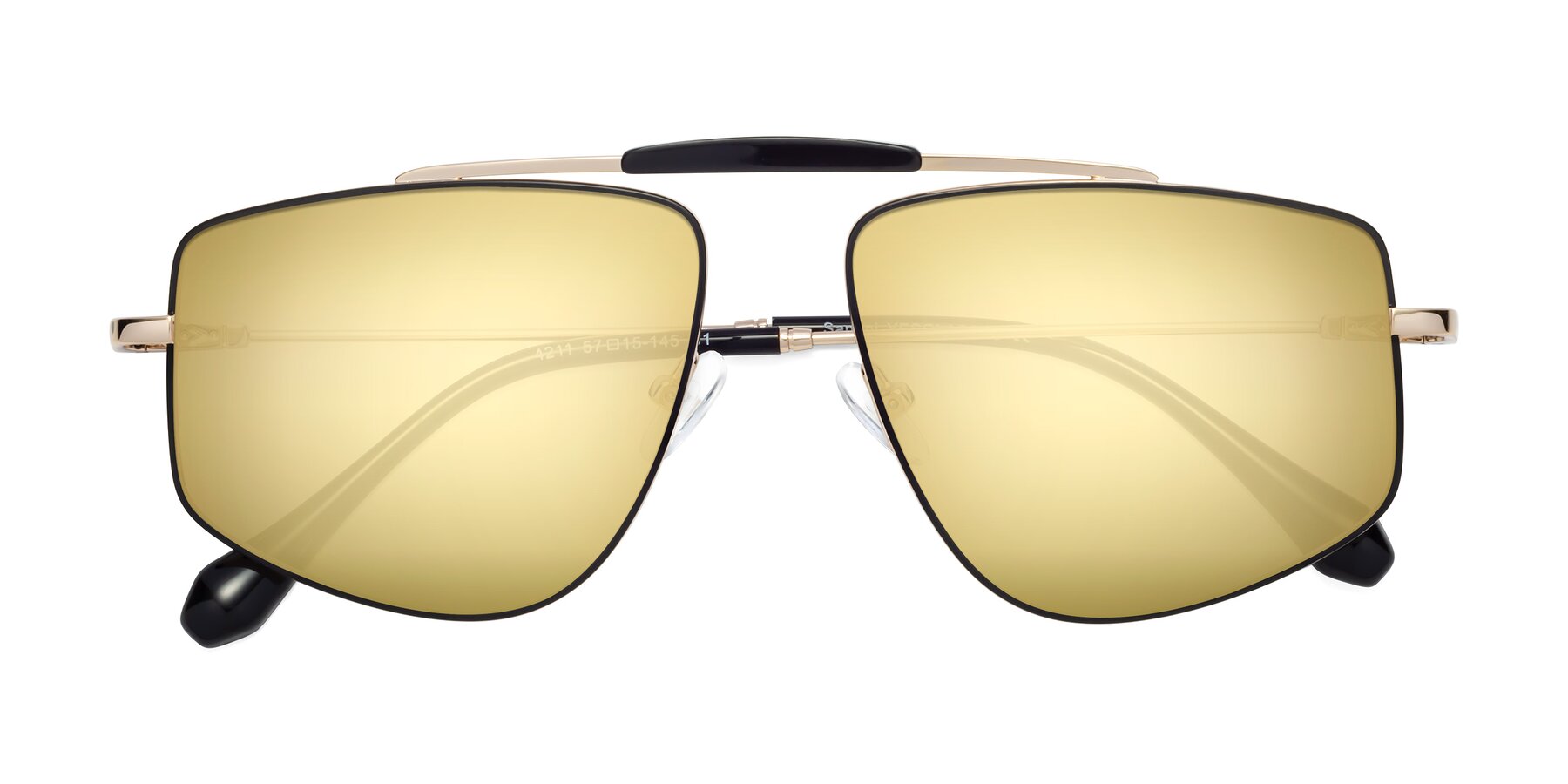 Folded Front of Santini in Black-Gold with Gold Mirrored Lenses