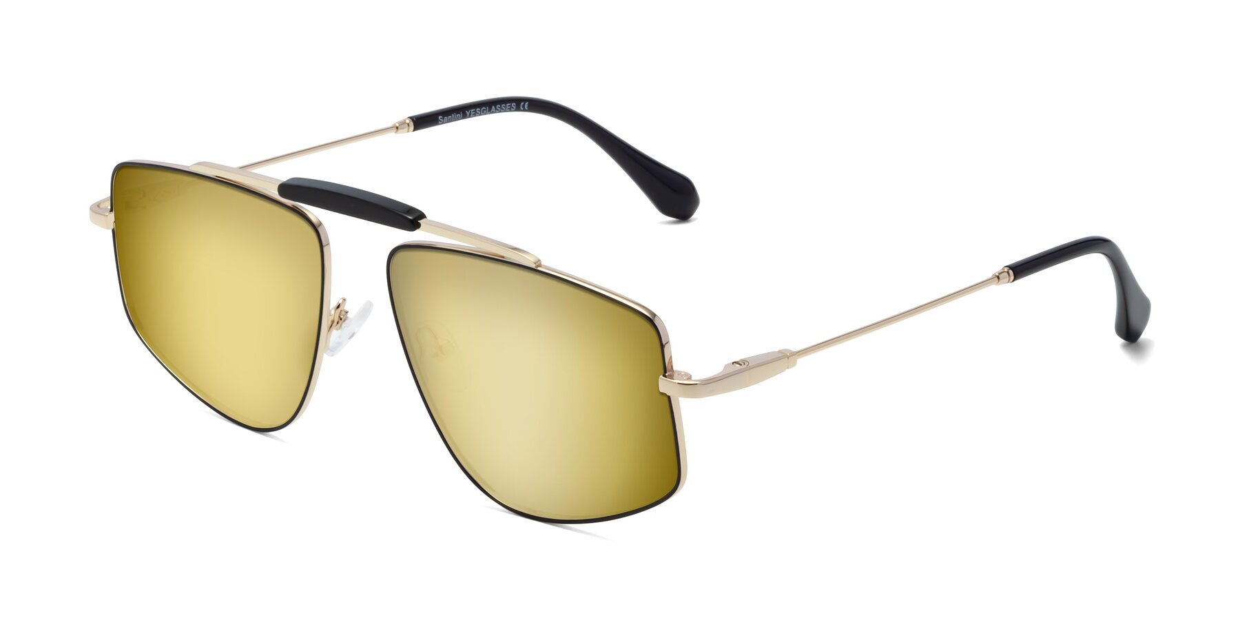 Angle of Santini in Black-Gold with Gold Mirrored Lenses