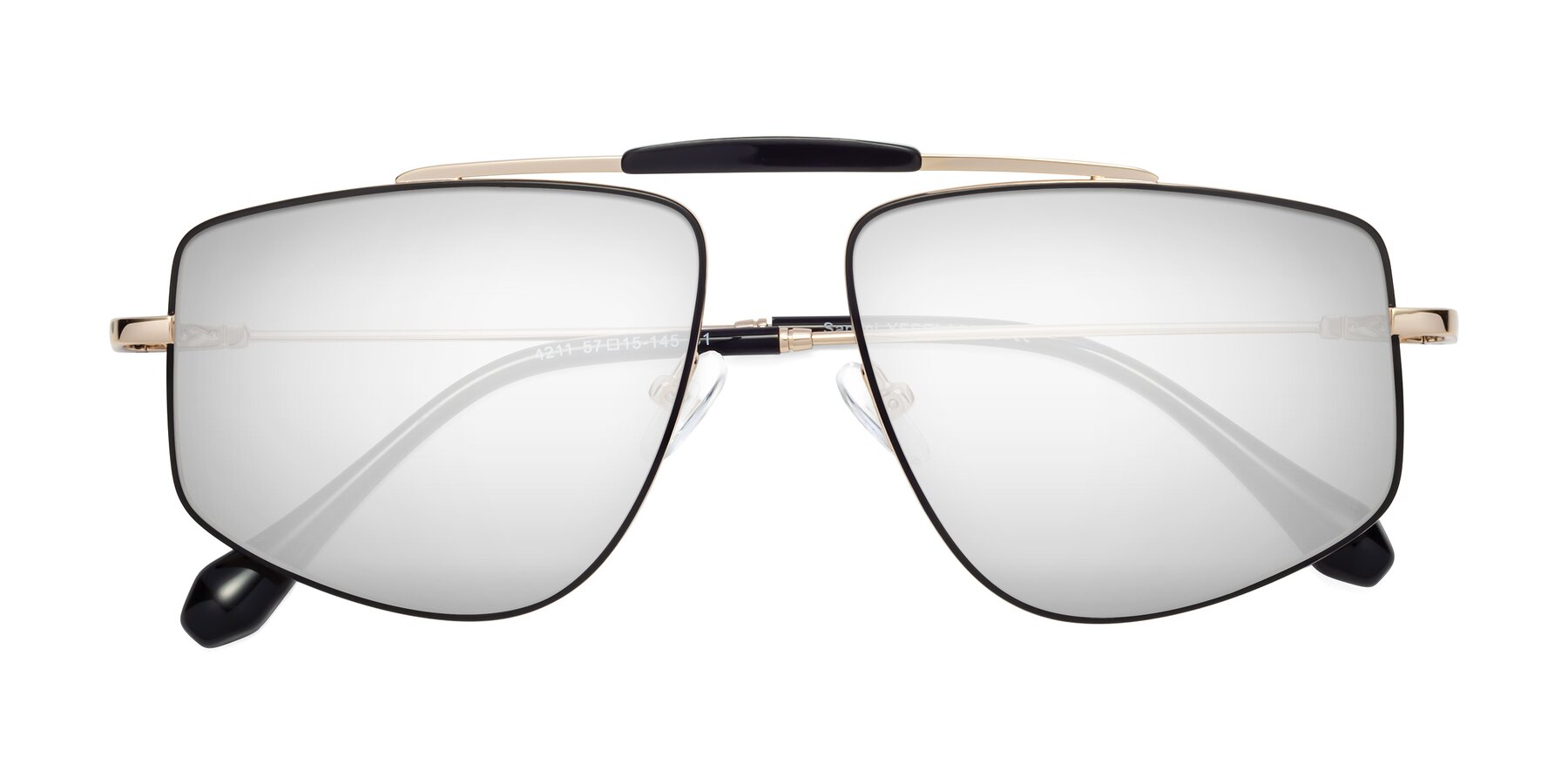 Folded Front of Santini in Black-Gold with Silver Mirrored Lenses