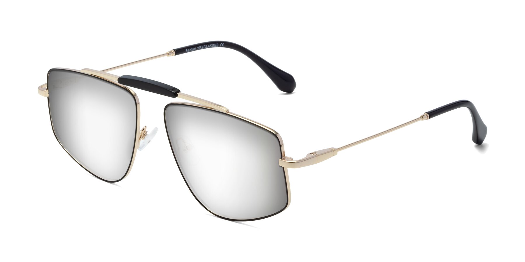 Angle of Santini in Black-Gold with Silver Mirrored Lenses