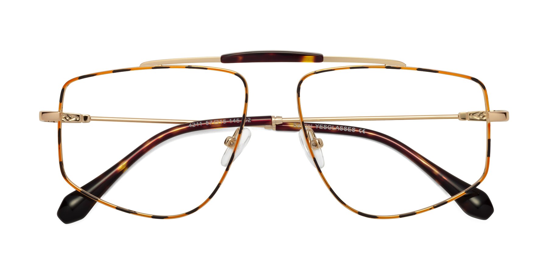 Folded Front of Santini in Leopard-Print-Gold with Clear Eyeglass Lenses