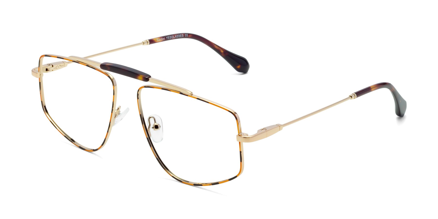 Angle of Santini in Leopard-Print-Gold with Clear Eyeglass Lenses